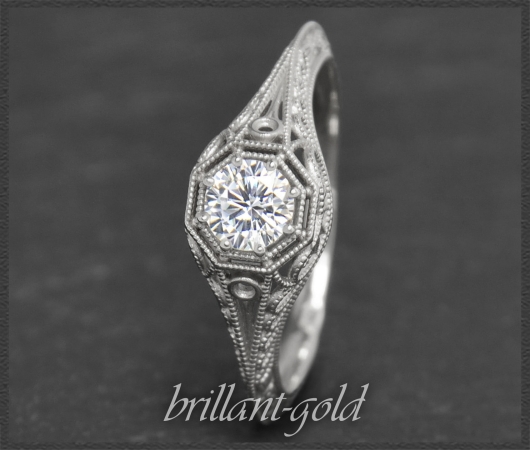 Jugendstil Design Diamant Ring 0,42ct, 585 Gold